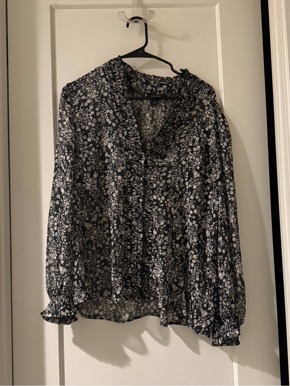 Torrid Black and White Floral Ruffle Blouse